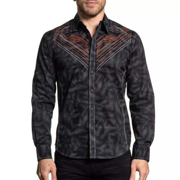 AMERICAN FIGHTER Men's Long Sleeve Button Down Shirt EQUATION Embroidered S-3XL - Picture 7 of 7